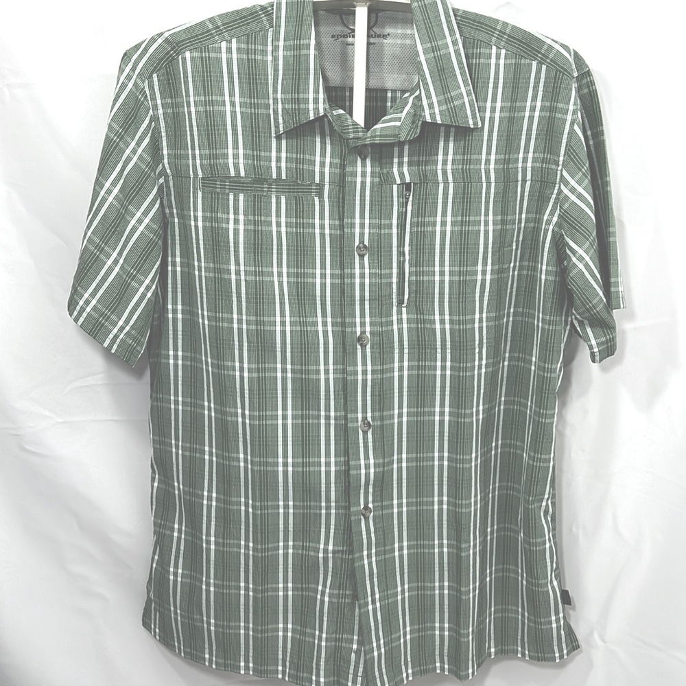 Eddie Bauer Green and White Striped Button Down Shirt